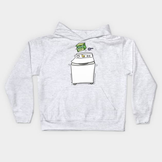 Cute funny washing machine laundry cartoon illustration Kids Hoodie by FrogFactory